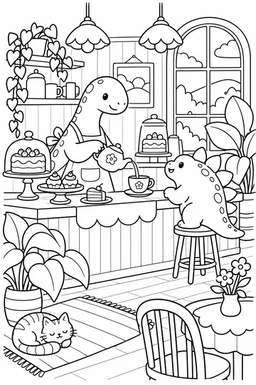 Dinosaur Cafe coloring page