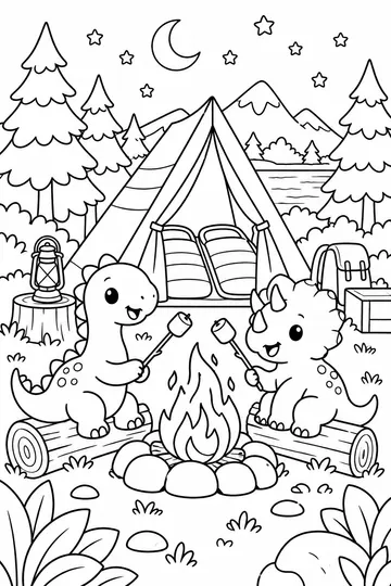 Dinosaur Campout coloring page