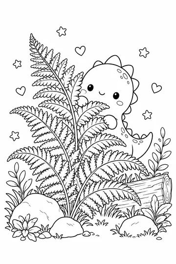 Dinosaur and Fern coloring page