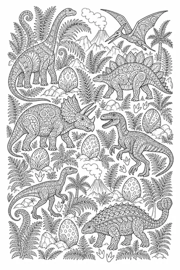 Dinosaur Pattern Zentangle coloring page