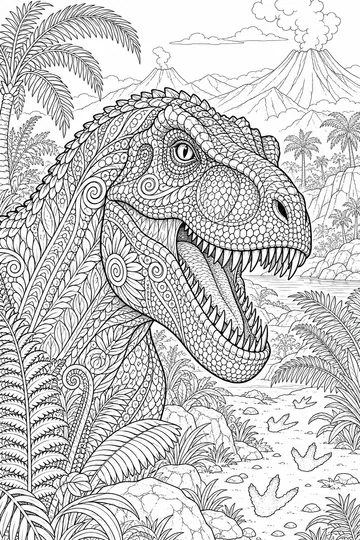 Dinosaur Portrait Zentangle coloring page