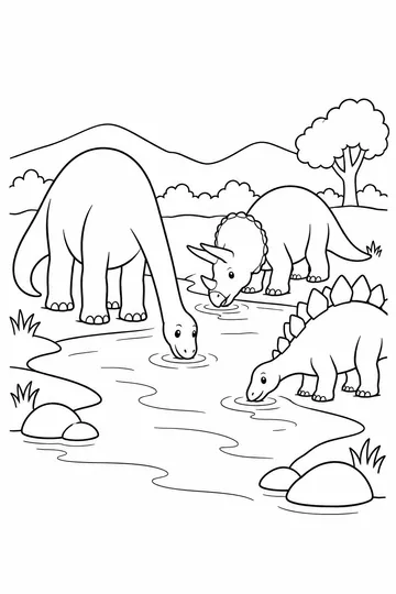 Dinosaurs at the River coloring page