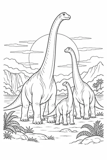Dinosaurs at Sunset coloring page