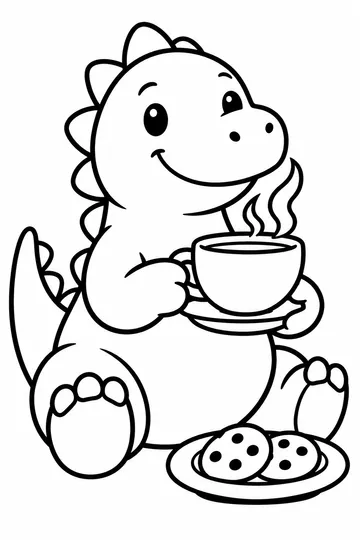 Dinosaur Tea Time coloring page