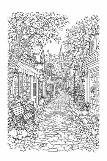 Autumn Village coloring page