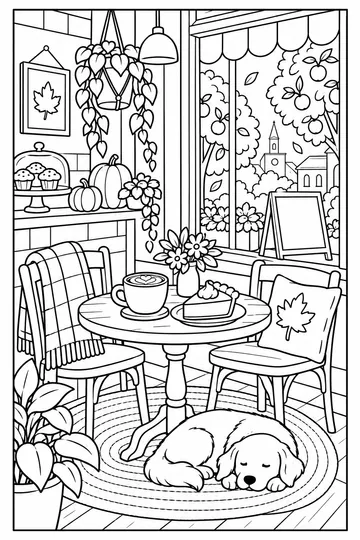 Autumn Cafe coloring page