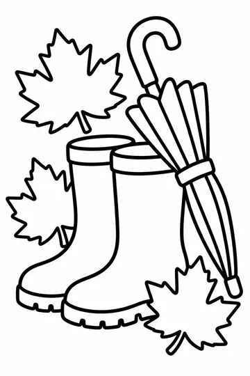 Rain Boots and Leaves coloring page