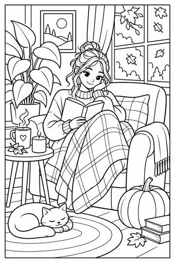 Autumn Reading Nook coloring page