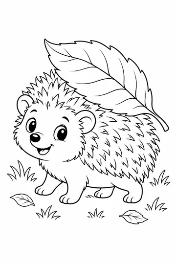 Hedgehog under Leaves coloring page