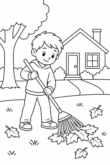 Raking Leaves coloring page