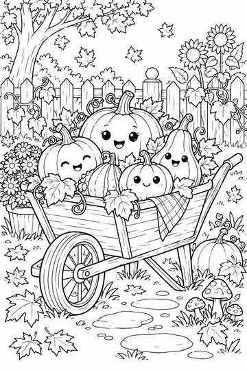 Wheelbarrow of Pumpkins coloring page