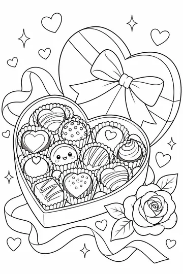 Box of Valentine Chocolates coloring page