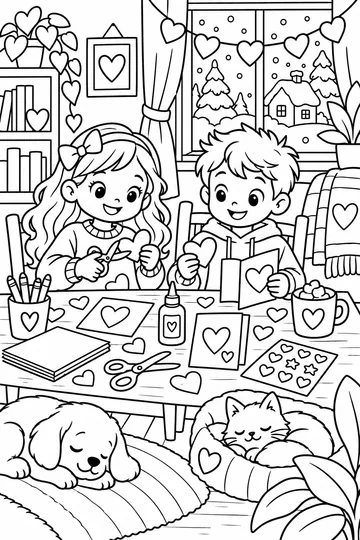 Making Valentines coloring page