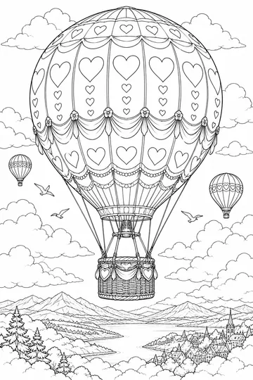 Heart Hot Air Balloon coloring page