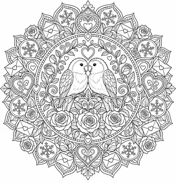 Ornate Lovebirds Mandala coloring page