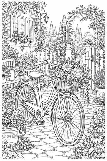 Bicycle Basket of Flowers coloring page