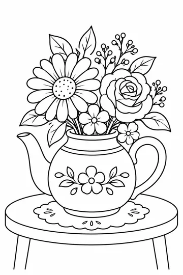 Teapot of Flowers coloring page