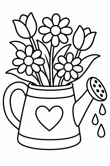 Watering Can Flowers coloring page