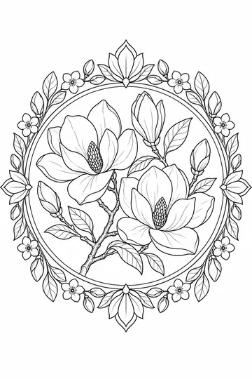 Magnolia Branch Mandala coloring page