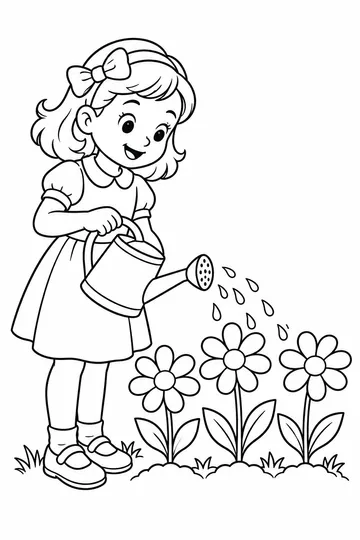 Watering the Flowers coloring page