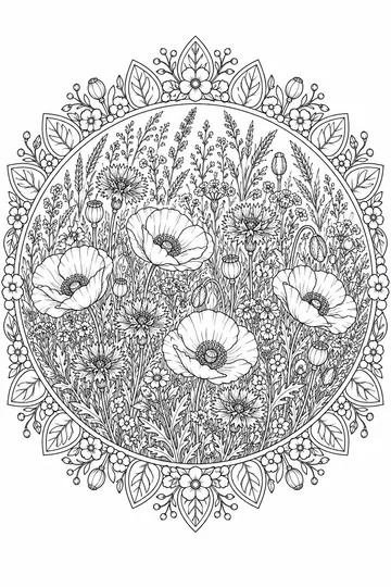 Wildflower Meadow Mandala coloring page