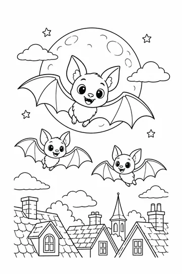 Bats and Full Moon coloring page