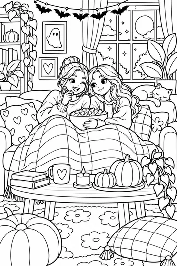Halloween Movie Night coloring page