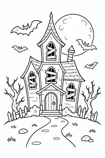 Scary Haunted House color by number
