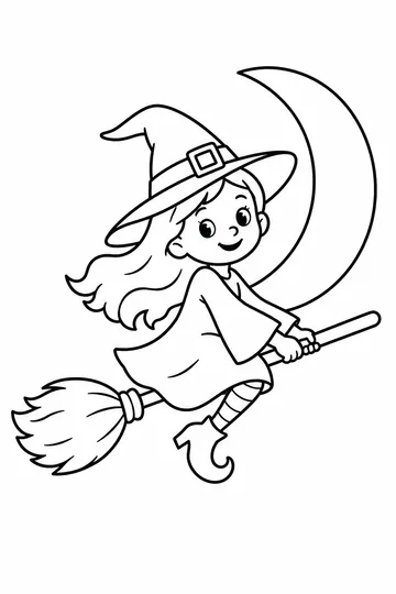 Witch on a Broom coloring page