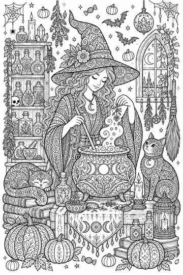 Witch Kitchen Zentangle coloring page