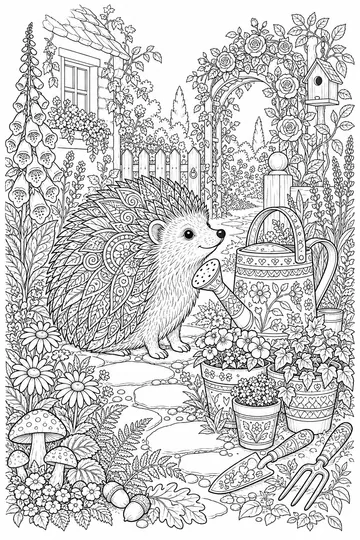 Cottage Garden Hedgehog Zentangle coloring page