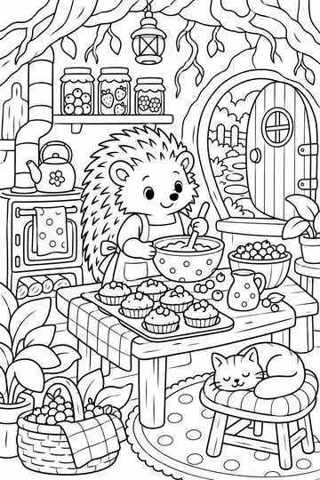 Hedgehog Kitchen coloring page