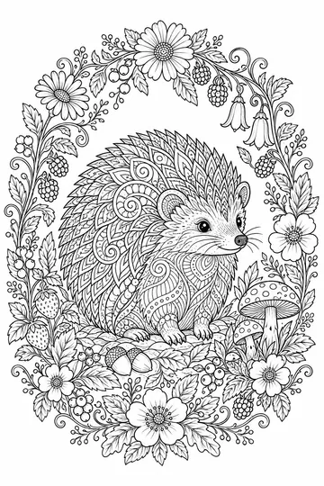 Hedgehog Floral Frame Zentangle coloring page