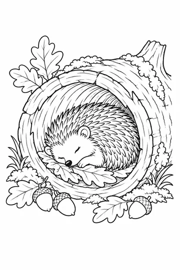 Hedgehog in a Log Hollow coloring page