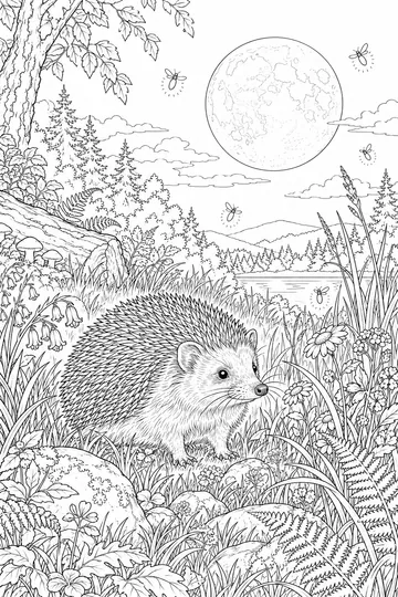 Hedgehog at Night coloring page