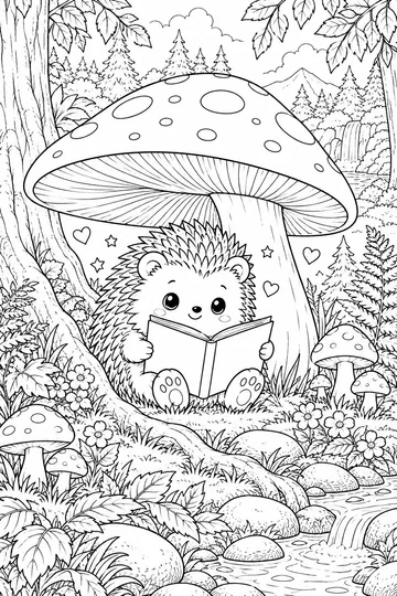 Reading Hedgehog coloring page