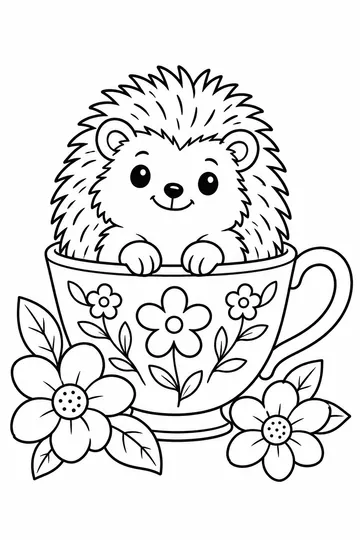 Hedgehog in a Teacup coloring page