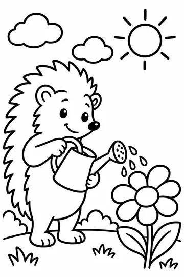 Gardening Hedgehog coloring page
