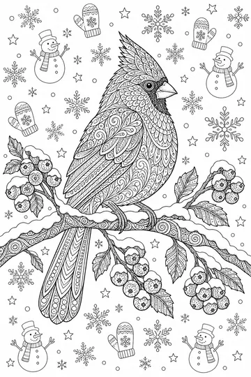 Cardinal on a Branch Zentangle coloring page