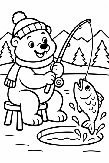 Ice Fishing Bear coloring page