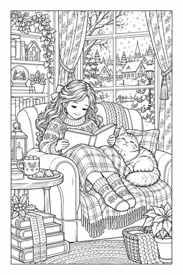 Winter Reading Corner coloring page