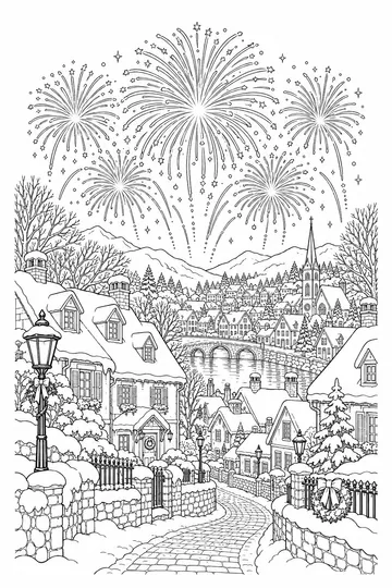 New Year Fireworks coloring page