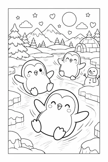 Penguins on the Ice coloring page