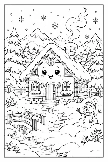 Winter Cabin coloring page