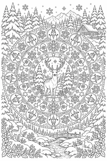 Winter Forest Mandala coloring page