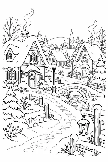 Winter Village coloring page