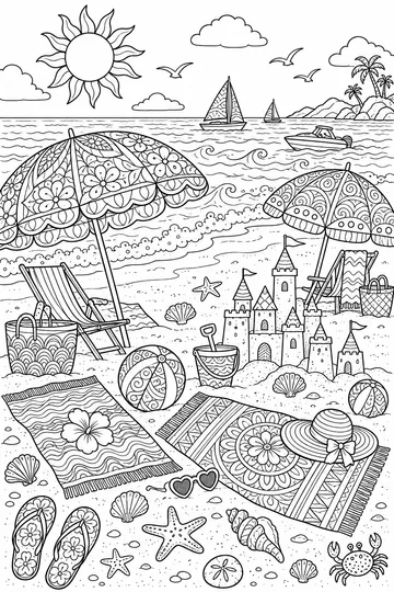 Summer Beach Zentangle coloring page