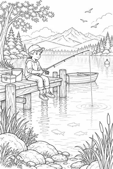 Fishing off the Dock coloring page