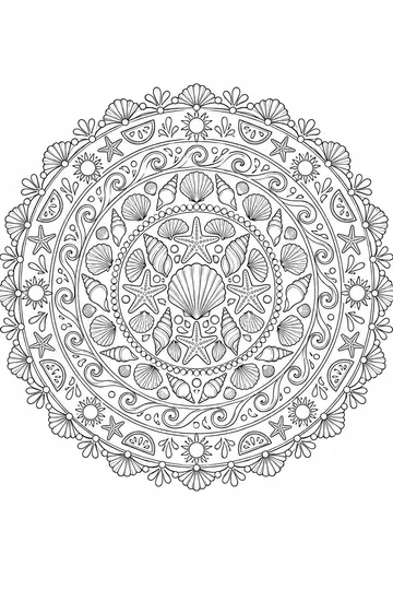 Seashells and Starfish Mandala coloring page
