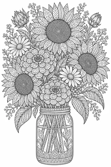 Summer Bouquet Zentangle coloring page